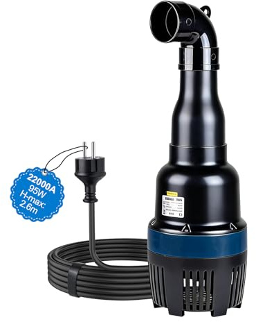 EXLECO Rohrpumpe 22000L/H 95W Teichpumpe Außen Hochleistungs Strömungspumpe | Kreiselpumpe, selbstansaugend, Poolpumpe, Schwengelpumpe mit 10M Kabel, Umwälzpumpe, Teichfilter für Garten, Bachlauf