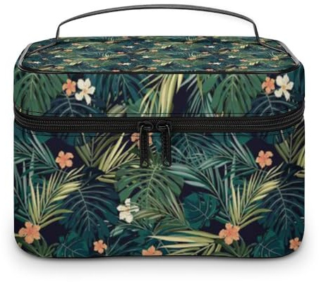 MHYRAC Cosmetic Bag, Hawaiian Palm Tree Makeup Bag, Leather Travel Toiletry Bag for Women