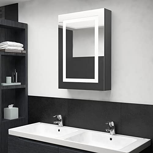 Fangmaliuyun LED Spiegelschrank Grau 50x13x70 cm mit 3 Böden, Modernes Design aus MDF mit Melamin & Soft-Close Tür, Energiesparende Beleuchtung für Bad, Flur und Schlafzimmer