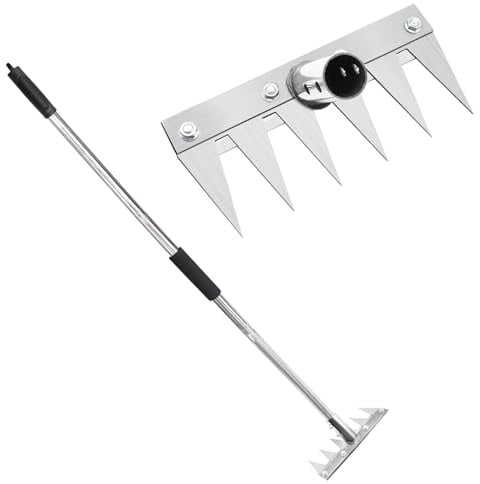 Rastrello da Giardino a 6 Denti con Manico in Metallo da 1,2 m, Attrezzo Multifunzionale per Diserbare, Portatile per Giardino e Cortile, per Sarchiare, Smuovere il Terreno e Seminare