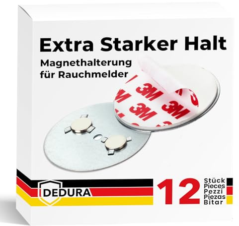 Rauchmelder Magnethalter 12er Set mit extra starken Klebepads – ohne Bohren und Schrauben – Magnethalterung Ø 50mm geeignet für alle gängigen Rauchmelder und Feuermelder – Selbstklebende Befestigung