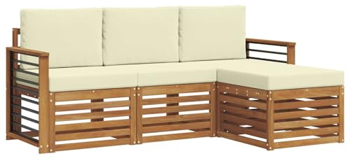 vidaXL Sofagarnituren 4 pcs Natur und Creme Massivholz Akazie, Moderner Garten-Sofa, robuster Sectional für den Außenbereich, stylishe Lounge, Terrasse für Komfort