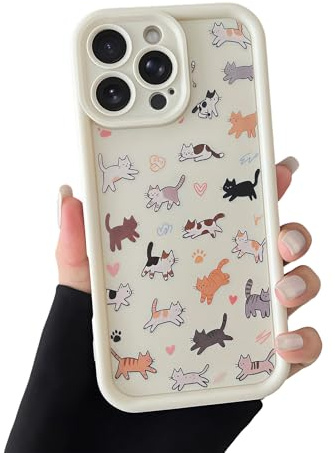 VCGFJD for iPhone 16 Pro Phone Case,Cute Vintage Hand-Drawn Multi-Cats and Heart Cartoon Pattern Aesthetic Design, Trendy Slim Soft Shockproof Protective Cover for Women & Girls, Cat