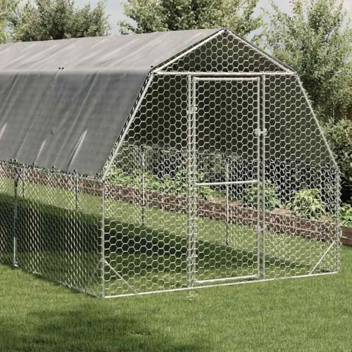 Galvanised Steel Walk in Chicken Run with Roof, 2.5x12x2.25 m Hexagonal Mesh Chicken Coop, Lockable Door for Se Access, Water-Resistant Roof for Outdoor Use