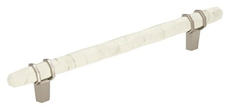 Amerock Schrankgriff, Marmor-Weiß/poliertes Nickel, 160 mm, Mitte zu Mitte, Kutsche, 1 Stück, Schubladengriff, Schrankbeschläge