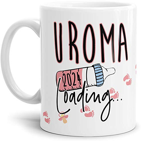 Tasse Babynews Du wirst Uroma 2024 - Geschenkidee/Ladebalken/Endlich Schwanger/Schwangerschaft verkünden/Baby - Weiß
