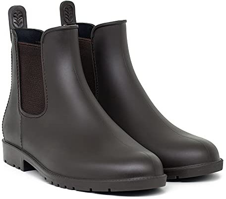 Geweo Stivali Gomma Donna Stivali Da Pioggia Impermeabili Da Donna A Metà Altezza Chelsea Stivali Da Uomo Traspiranti Stivali Da Lavoro In Gomma Con Suola Corta Piatta E Spessa Marrone Taglia 41