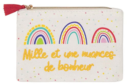 DRAEGER PARIS 1886 - Porte-Monnaie Bonheur Coloré - Coton 340 g/m² - Fermeture Éclair - Cadeau Original Anniversaire & Fête des Mères - Design Vif & Message Tendre - 12,9 x 9,5cm - Accessoire Créateur