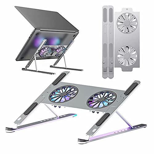HGTRH Laptop Ständer Ergonomisch Verstellbar, Notebook Ständer Aluminium Faltbar 8 Stufe Höhenverstellbar Kühlständer Mit 2 Lüfter Für Die Meisten 14-17 Zoll Laptops Tablet