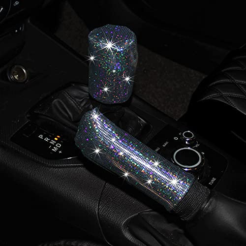 ihreesy Auto Handbremse Schaltknauf Abdeckung,Strass Diamant Kristall Handbremse Abdeckung Universal Schaltknauf Schutzhülle Auto Knob Schalthebel Schutz Auto Inneneinrichtung Zubehör,Silber