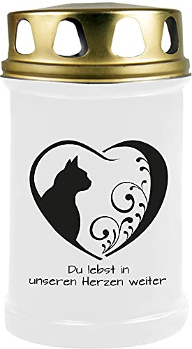 HS Candle Grabkerze Grablicht (Katze Herz 1) - ca 48h / 2 Tage Brenndauer je Kerze (14,5cm, Ø 7cm) - viele versch. Designs