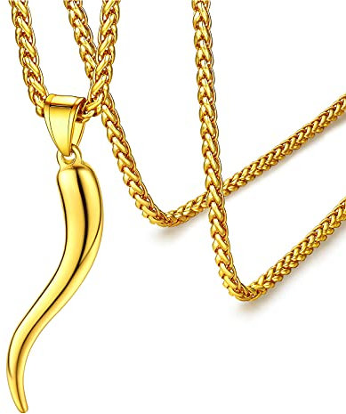 FaithHeart goldener Italien Horn Anhänger für Herren Jungen Charm Italienische Horn Charm Cornicello Anhänger Halskette Glücksbringer Kette