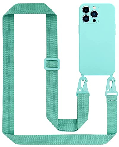Cadorabo Handykette kompatibel mit Apple iPhone 13 PRO Schutzhülle TPU Liquid Silikon Case Necklace mit verstellbarem Band Kordel Band mit Etui Rundumschutz Case Hülle für iPhone 13 PRO in Türkis