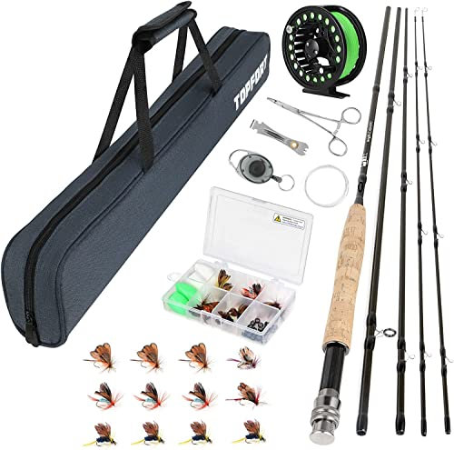 TOPFORT Fliegenfischrute und Angelrolle, Kombi-Starter-Set, 4-teilig, leicht, Ultra-tragbar, Graphit, komplettes Starterpaket mit Tragetasche (5/6# 2,7 m Fliegenfischrute und Angelrolle-Kombination)