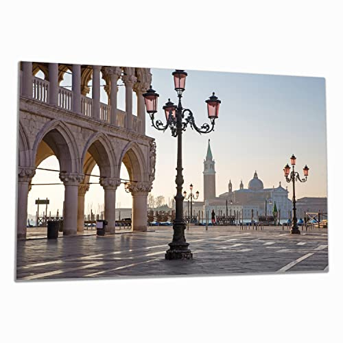 Wallario Herdabdeckplatte/Spritzschutz aus Glas, 1-teilig, 80x52cm, für Ceran- und Induktionsherde, Venedig - Dogenpalast, Markusplatz und San Giorgio Maggiore II
