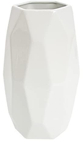 GeometrischeVase Weiß 25 cm Hoch, Blumenvasen Modern aus Keramik für Tischdeko Innenbereich, Deko Vasen für Pampasgras