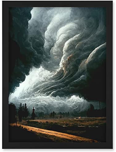 Doppelganger33 LTD The Storm Rolls In Oil Painting Clouds Countryside Artwork Framed Wall Art Print A4