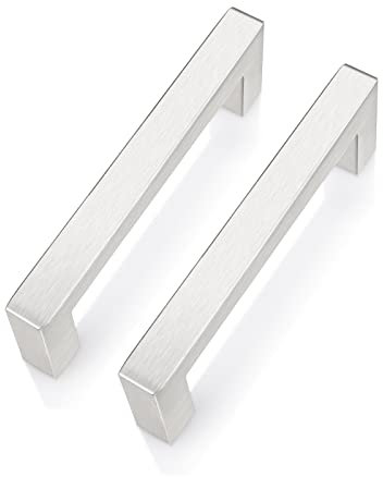 PinLin 15 Pack Kitchen Cabinet Door Handles Stainless Steel Bedroom Drawer Cupboard Pulls Hole Centre 96mm Width 12mm Brushed Steel Square T Bar Handle
