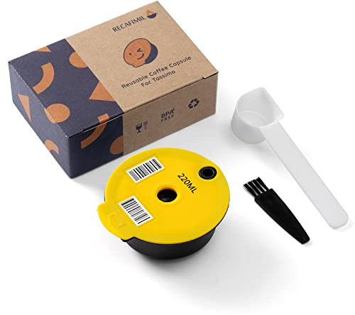 RECAFIMIL Dosettes de café Tassimo réutilisables 220 ml rechargeables avec couvercle en silicone jaune compatible avec machine Bosch Tassimo