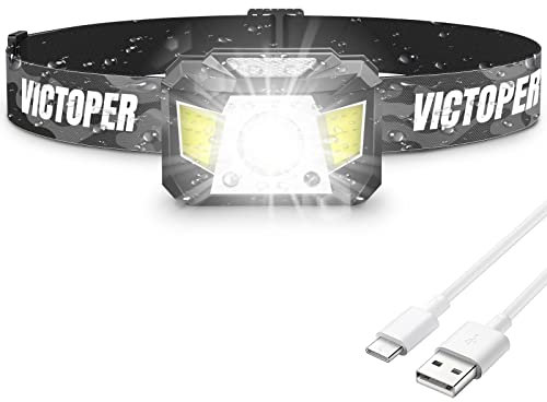 Victoper Running Head Torch Rechargeable 2024 Upgraded 6 Modes Motion Sensor Headlamp Super Bright Head Light with 90°Adjustable IPX5 Waterproof Running Fishing Camping Hiking Kids Adults