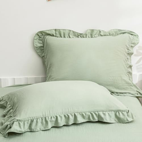 Herside Grüne Rüschen-Kissenbezüge, 2er-Set, Rüschen-Spitzen-Design, weich, einfarbig, 2 Stück (Grün, 50 x 75 cm)