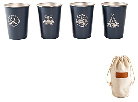 HERCHR Juego de 4 vasos de whisky, vaso aislado de acero inoxidable, vaso de cerveza apilable, vaso pequeño de metal, vaso de doble pared aislado al vacío, vasos para beber para niños y adultos(Azul)