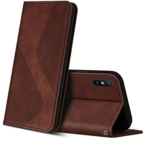 ZONNAVI Coque pour Xiaomi Redmi 9A, Premium Étui Housse en Cuir de Protection avec [Emplacements Cartes] [Magnetique], Clapet Folio Portefeuille pour Xiaomi Redmi 9A (Marron)