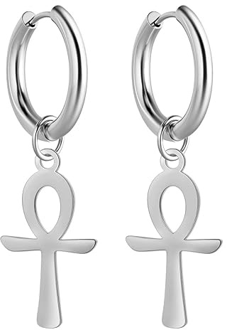 VASSAGO Ägyptisches Ankh Kreuz baumeln Ohrringe Edelstahl Ohr stecker Schlüssel des Lebens Amulett Klassischer Kreuz schmuck für Männer Frauen