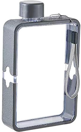 Schlanke tragbare Flasche, 12,8 Unzen Flache Wasserflasche mit Riemen, auslaufsichere Flache Wasserflasche, große Flache Wasserflaschen, Wiederverwendbare transparente Flasche für Sport, Camping