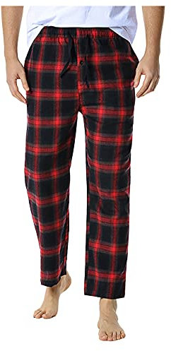 Flannel Checked Lounge Pants with Pockets Men's Sleepwear Soft Sleep Pants Plaid Loungewear Men's Casual Trousers Checked Loungewear Casual Trousers Pyjama Bottoms