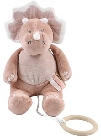 NOUKIE'S - Mini Peluche Musicale Popsie - Doudou Tricératops en Veloudoux + Anneau en TPE - Éveil Musical - Cadeau Bébé
