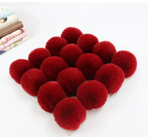 SYSUII 10 Stück 6cm Kunstfell Pompon Fellbommel Kunstfell Bommel Pompon Pom Ball DIY Fell Pom Poms für Damen Mädchen Mützen Beanies Tasche Weihnachtsdekoration Schlüsselanhänger Dekoration -Weinrot