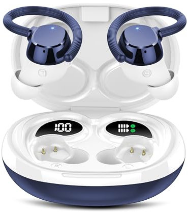 QXQ Auriculares Inalambricos Deportivos, 5.3 HiFi Estéreo con 4HD Micro y Cancelacion Ruido ENC, Dual LED Pantalla, IP7 Impermeable, Cascos Inalambricos in Ear Running, Azul
