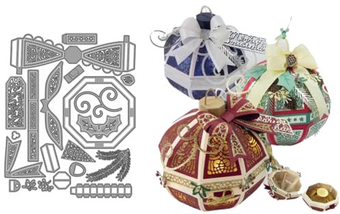 Sredwtk Weihnachtskugel Stanzschablonen Weihnachten Schachtel Stanzschablonen Boxen Metall Prägeschablonen Stanzmaschine Stanzformen Schablonen für DIY 3D Hochzeitgeschenkbox Keksbox Süßigkeitenbox