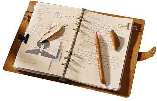 KISSKI·H Olvido A6 Lederbuch, nachfüllbares Tagebuch, 6 Ringe, Reise-Notizbuch, Leder-Notizbuch, Vintage-Tagebuch, Planer, Organizer mit Druckknopf, Geschenk für Damen/Herren, Braun