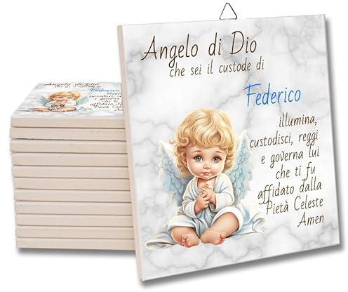 MATTONELLA piastrella in ceramica Angelo custode preghiera PERSONALIZZATA con nome Bambino maschio Angelo di Dio quadretto da appendere