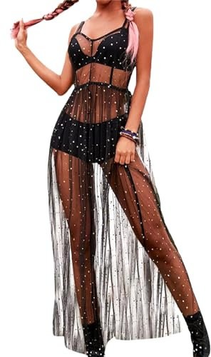 Vestido de Malla Transparente, Vestido Tipo Pareo, Ropa para la Playa de Mujer, Bikini Cover Up, Vestido Malla Negro L, Streetwear Clubwear