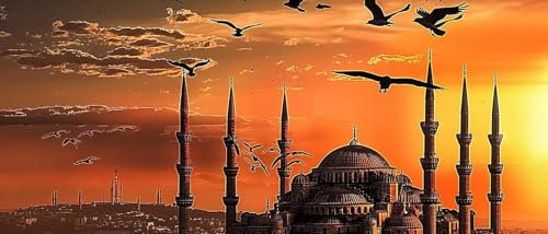 Diamond Painting Istanbul Malen Nach Zahlen Erwachsene 5D Diamant Painting Bilder Kinder DIY Diamond Art Sonnenuntergang Dimondpaintin Groß XXL Full Drill Stickerei für Home Wanddeko Gifts 70x163cm