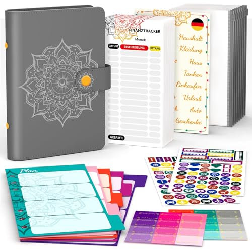 Budget Planner Deutsch A6, Finanzplaner, Haushaltsbuch zum Eintragen, Sparbuch für Geld, BudgetPlaner, Geldsparmappe, Budget Binder, Geld Organizer, Personal Organizer (Grau)
