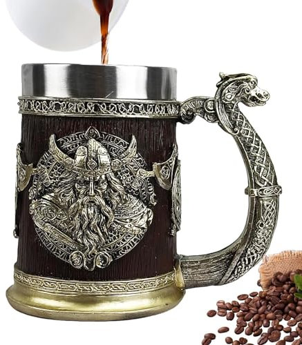 Viking Beer Tankard - Vintage Bar Mug, Wooden Barrel Design, Norse Decor Gift
