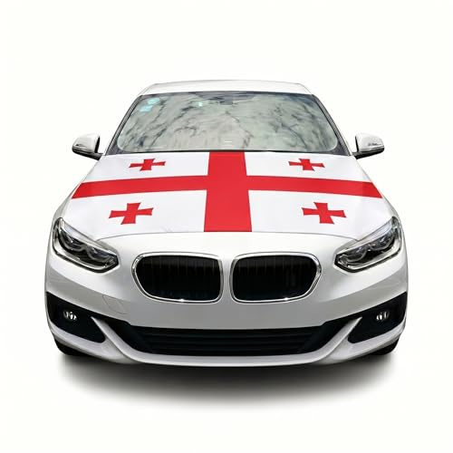 Motorhauben Fahne Georgien für Auto - Autoflagge Überzieher mit elastischem Gummiband, Fanartikel für Fußball EM & WM, FZG Deko Georgische Flagge