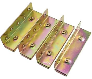 LIKERAINY Connecteur pour Meubles Supports de Fixation pour Rail de Lit Equerre Metal Connecteurs Raccord pour Projet de Cadre de Lit Chromé Jaune Lot de 4