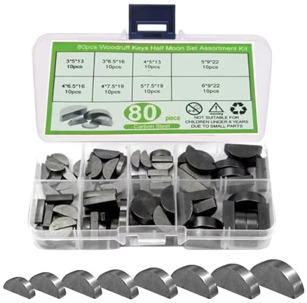 80 Pezzi Chiave Woodruff,8 Misure Kit Assortimento Puleggia Volano Albero Motore,Kit Assortimento Chiavi Woodruff,set Di Chiavette A Mezzaluna,Adatto Per Officine, Bricolage Ecc.