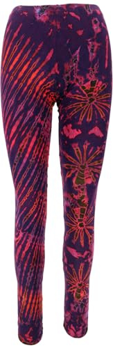 GURU SHOP Unikat Batik Damen Leggings, Stretch Hose Für Frauen, Yogahose - Beere