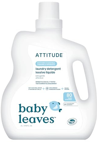 ATTITUDE Baby Laundry Detergent Liquid, Made in Canada, EWG Verified, Safe for Baby Clothes, Infant and Newborn, Naturally Derived, HE Compatible, Soothing Chamomile, 80 Loads, 2 L