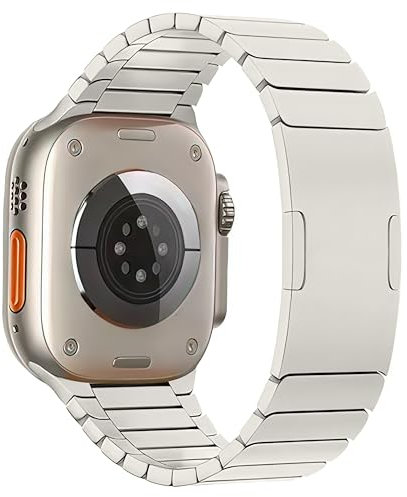 MaKTech Correa de Titanio Para Reloj,Brazalete de Metal Ligero con Esquina Redondeada y Hebilla Integrada,para Apple Watch Serie 11/10/9/8/7,Ultra 3/2/1,SE 3/2/1 [2025] (46mm/45mm/44mm/49mm,Titanio)