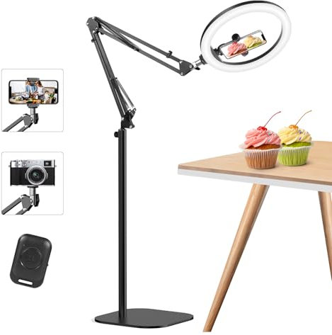 12 Overhead Phone Mount with Ring Light, 360° Circle Light - CRI >95 & Adjustable 72 Height, Phone Ring Light for Photography,Live Streaming, Cooking and Content Creation