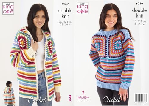 King Cole Ladies Double Knit Crochet Pattern Granny Square Hoodie & Jumper (6259)