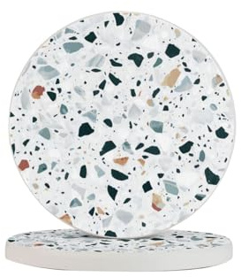 QGWDYYJQ Dessous de verre rond en forme de diatomite avec imprimé terrazzo blanc