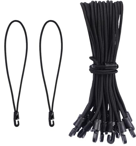 KINDPMA 60 Pezzi Cordini Elastici con Ganci Nero 2 Lunghezze 10cm/15cm Corde Elastiche con Gancio Tenditore in Gomma Multifunzionale Tenditerli per Teloni Campeggio Portapacchi Bicicletta Moto